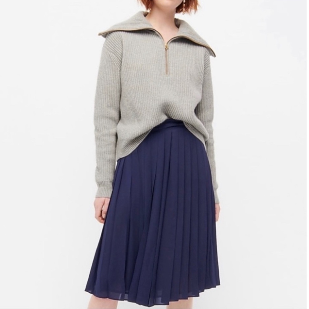 J. Crew | Navy Blue Pleated Midi Skirt